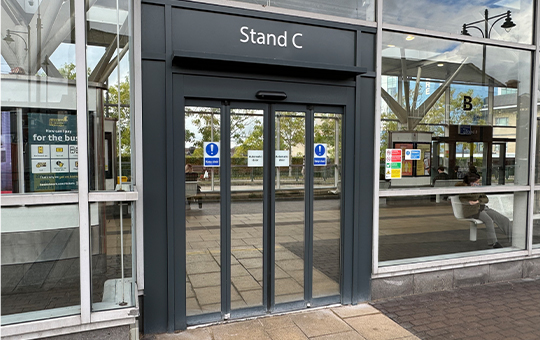 FTA 20 bi-parting folding doors with RIC 290 sensors at Oldham Bus Station 